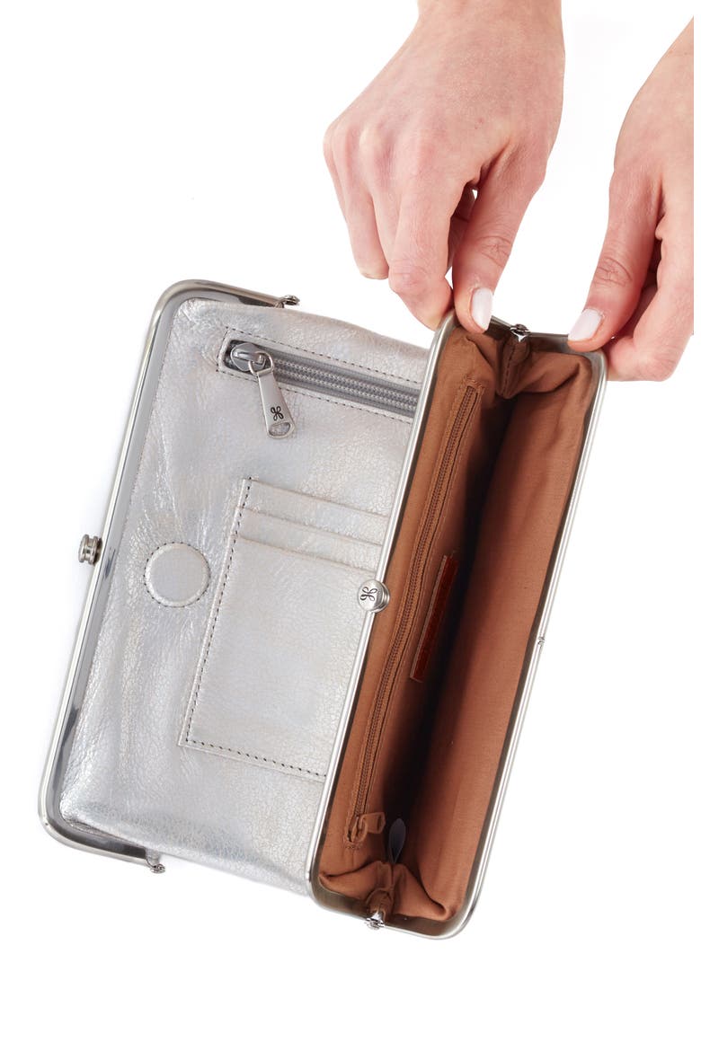 Lauren Double Frame Leather Wallet, Alternate, color, SILVER