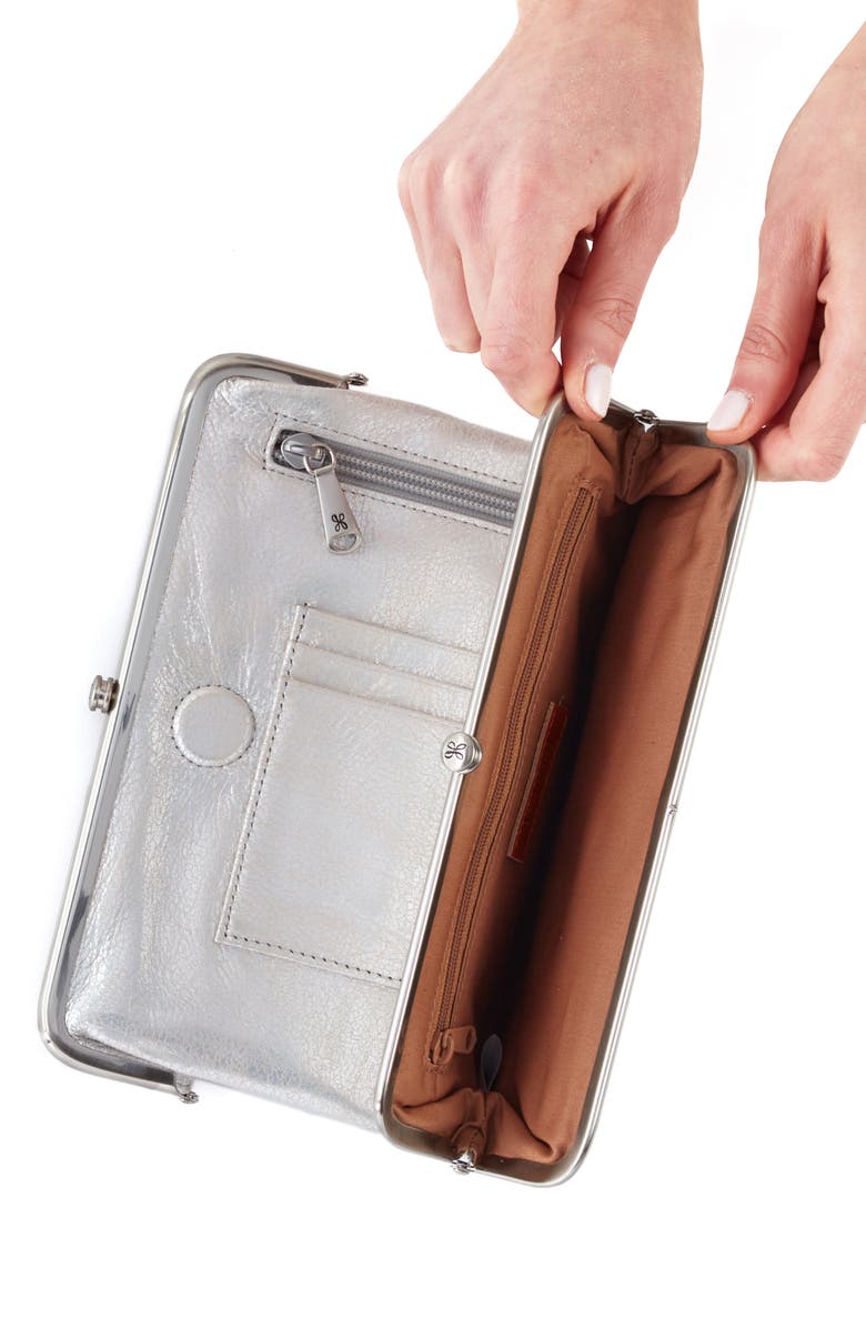 HOBO Lauren Double Frame Leather Wallet, Alternate, color, Silver