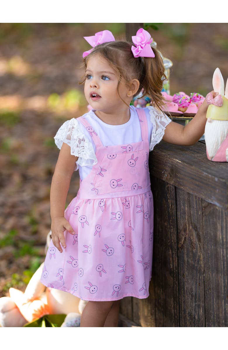 Mia Belle Girls Girls Bunny Hop Lace Overall Dress Set, Alternate, color, Pink