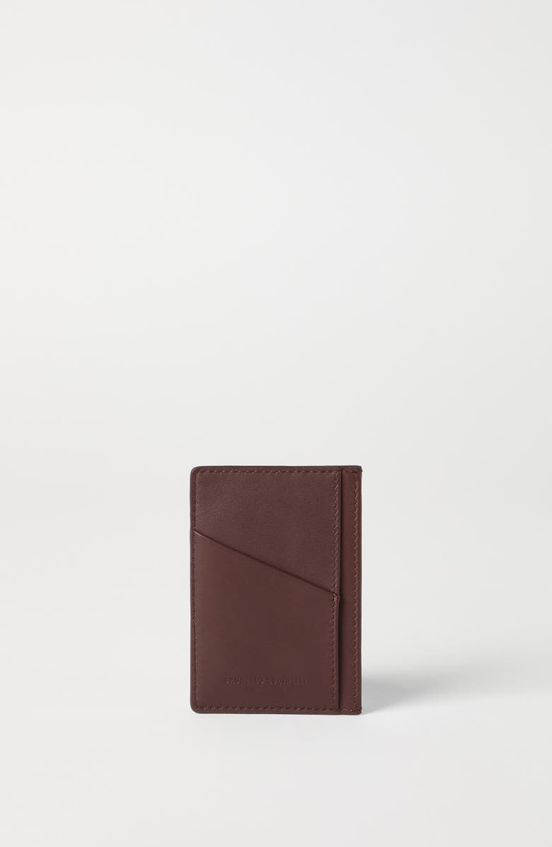 Brunello Cucinelli Calfskin card case, Alternate, color, Brown