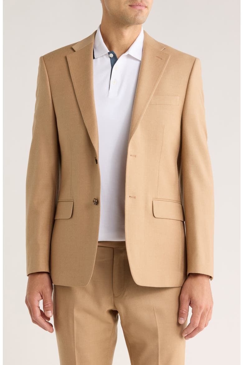 Notch Lapel Wool Twill Blazer, Main, color, CAMEL TWILL