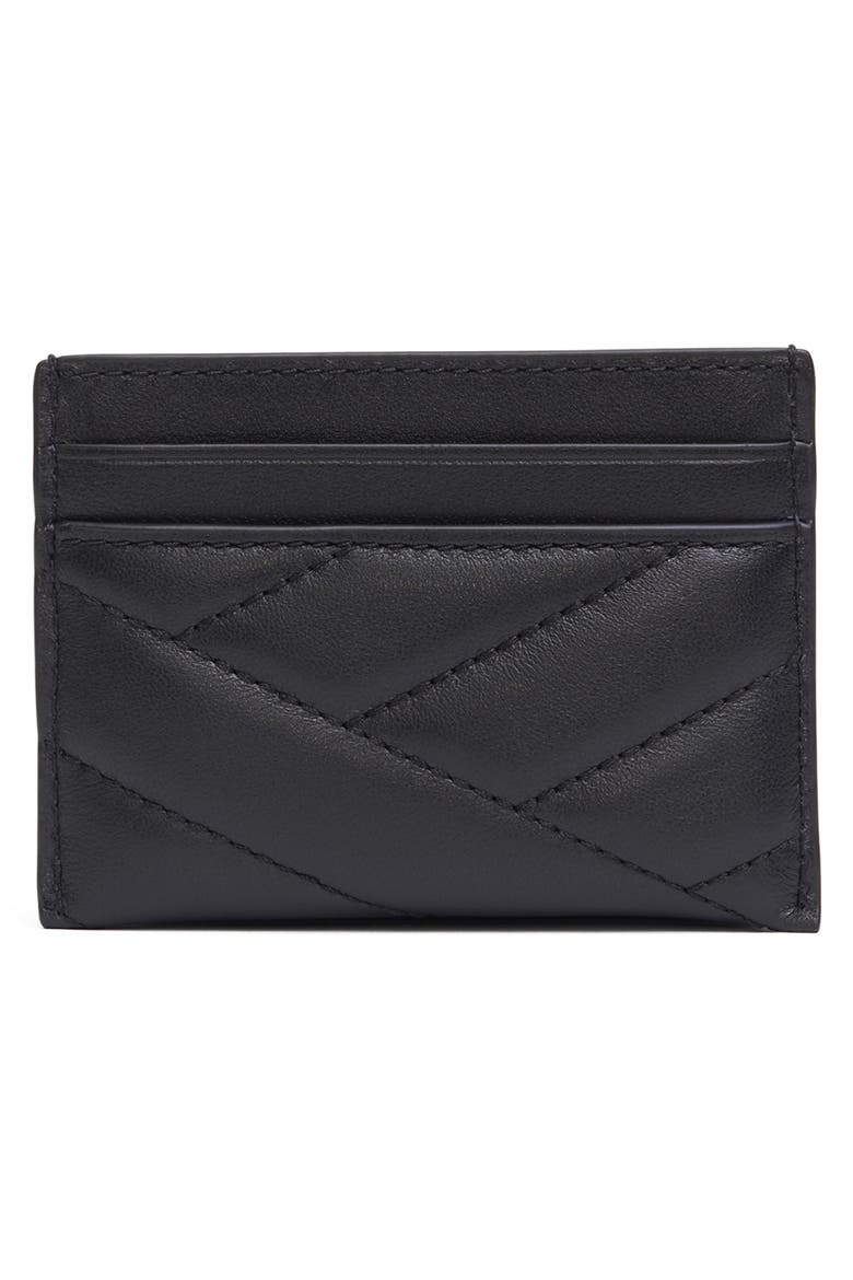 Kira Chevron Leather Card Case, Alternate, color, BLACK