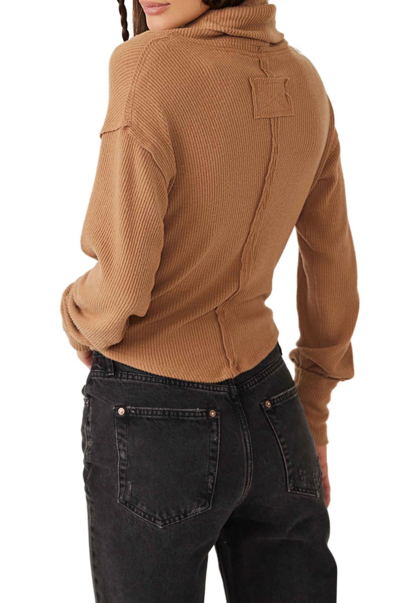 Free People Hold Me Close Rib Wrap Front Top, Alternate, color, Tobacco Brown