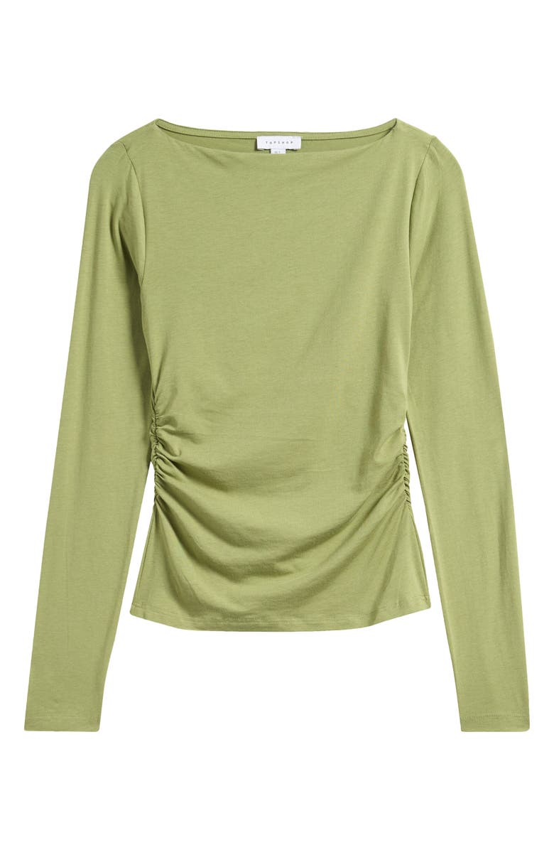 Topshop Ruched Long Sleeve Top, Alternate, color, Medium Green
