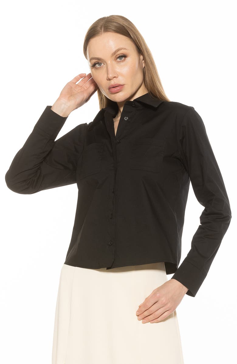 Alexia Admor Roxanne Cotton Button-Up Shirt, Alternate, color, Black