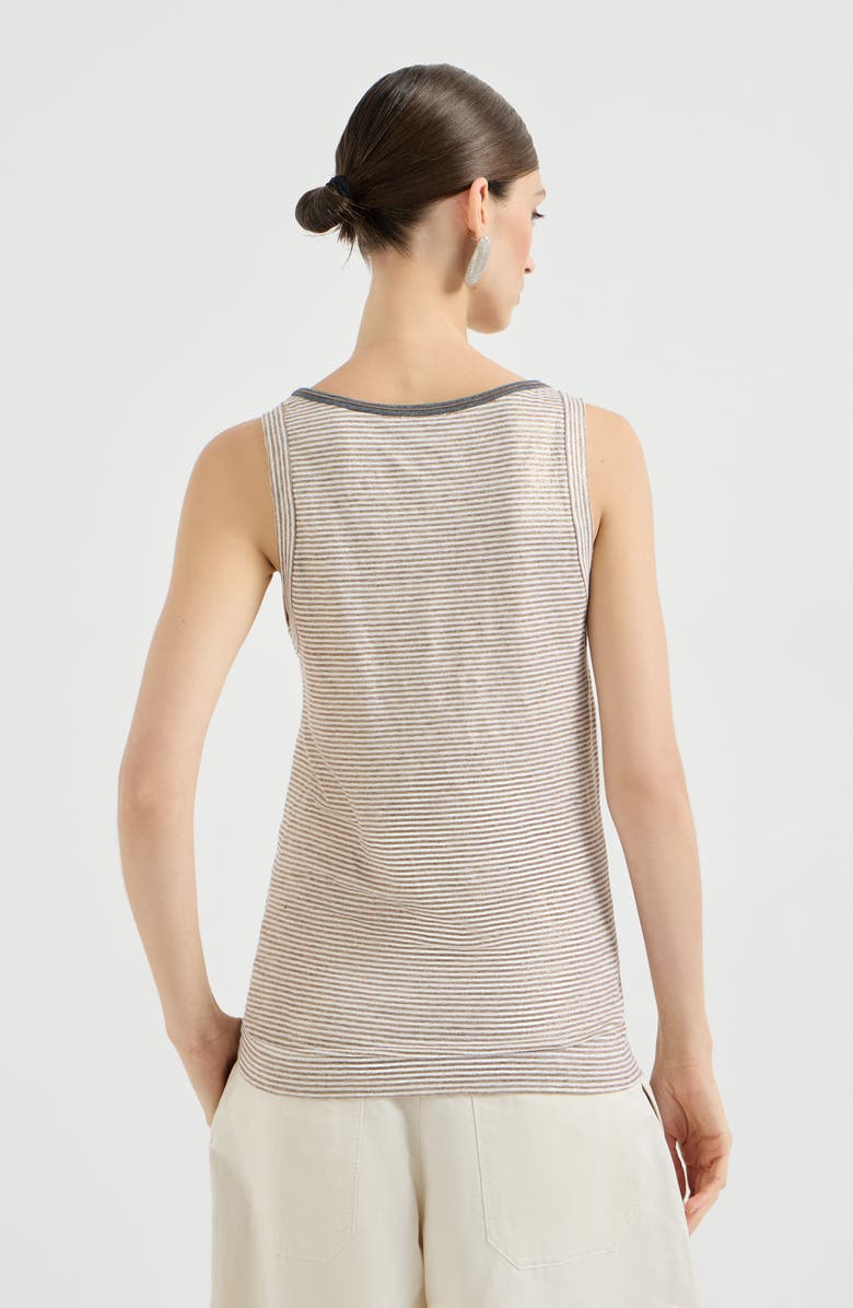 Brunello Cucinelli Striped jersey top with monili, Alternate, color, Brown