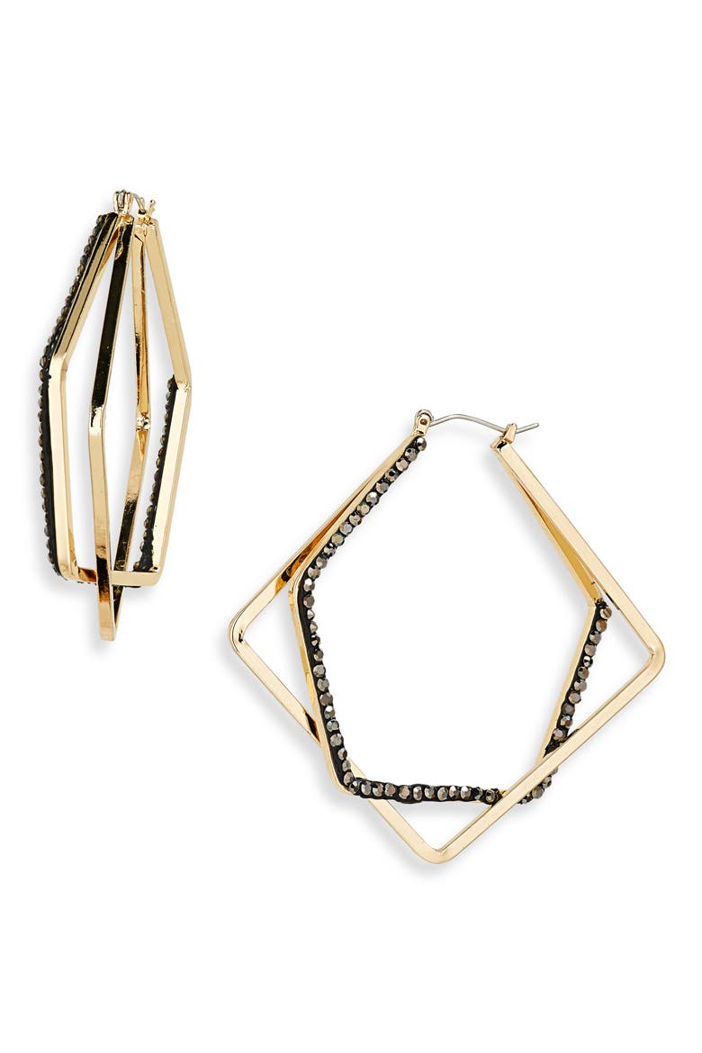 Crystal Embellished Orbital Hoop Earrings, Main, color, HEMATITE