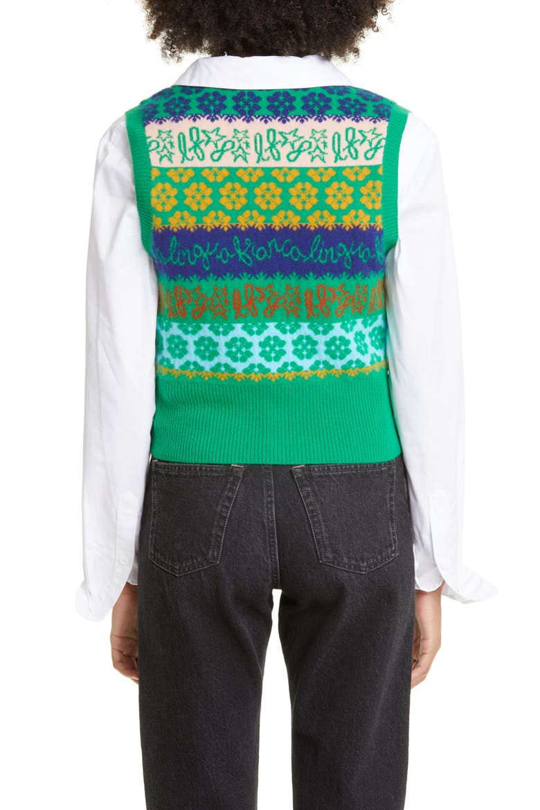 x Nordstrom Gender Inclusive Logo Jacquard Cashmere Sweater Vest, Alternate, color, KELLY GREEN MULTI