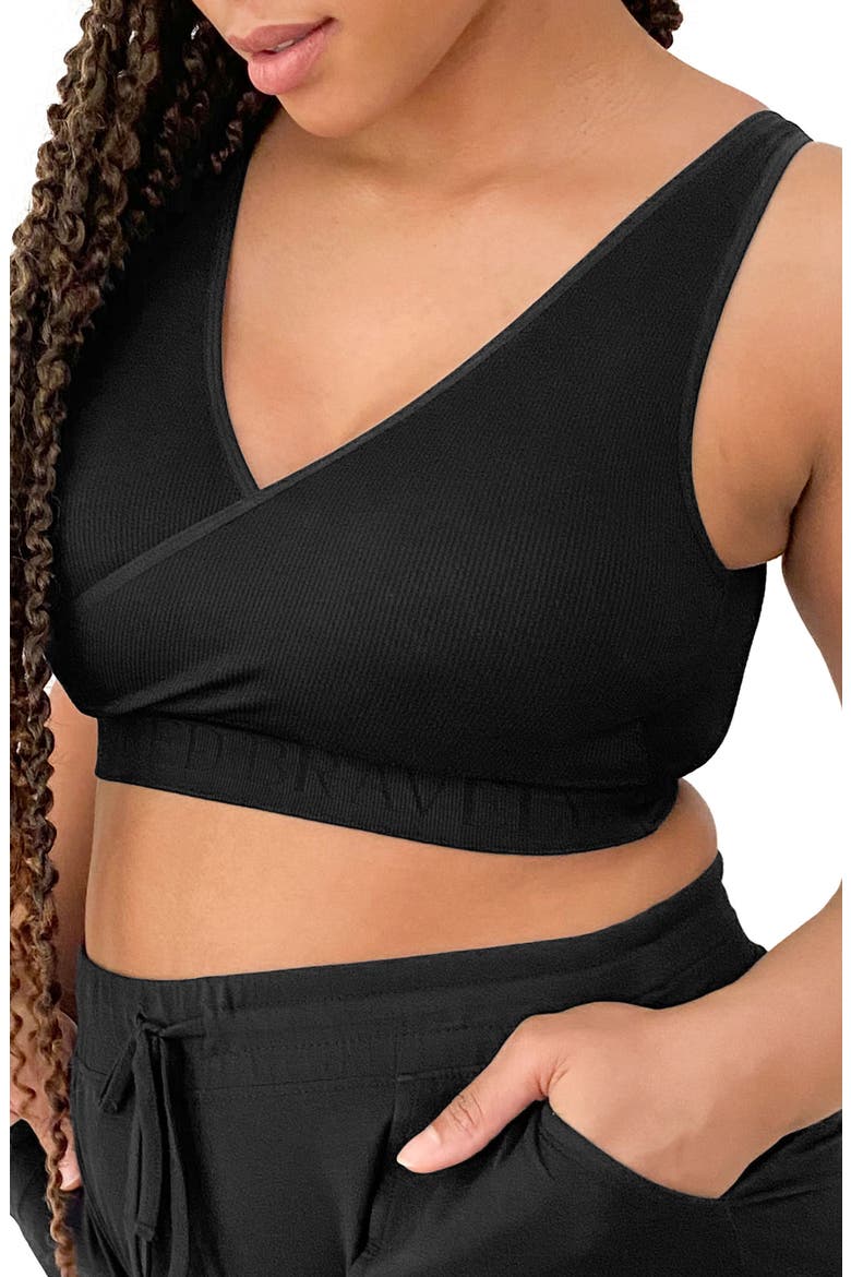 Busty Sublime Adjustable Crossover Nursing & Lounge Bra -Sizing Options from E-I Cup, Alternate, color, BLACK