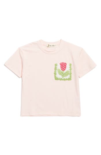 Shop Doe A Dear Kids' Floral Embroidered Patch T-shirt In Pink