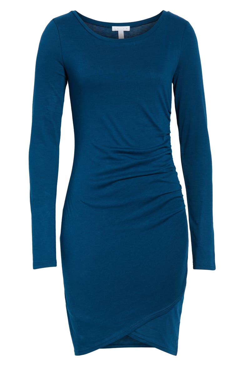 Ruched Long Sleeve Dress, Alternate, color, BLUE AURORA