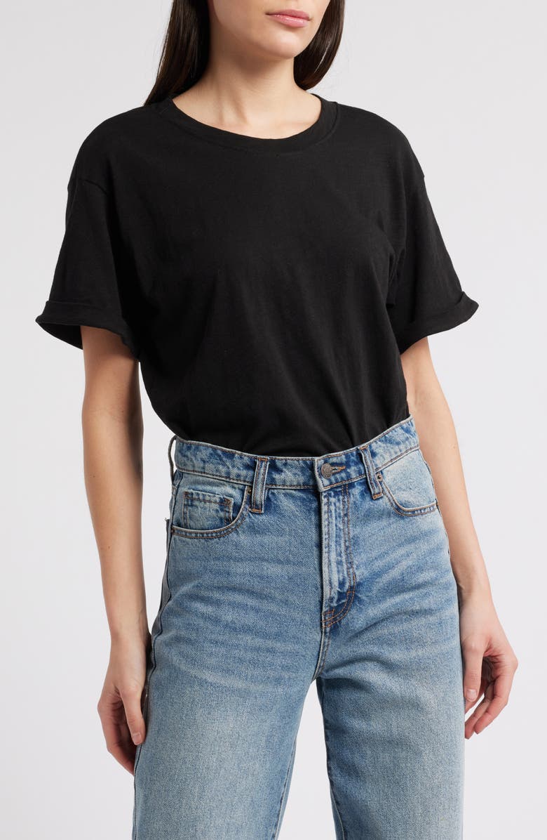 Wit & Wisdom Stretch Cotton Crewneck Bodysuit, Main, color, Black