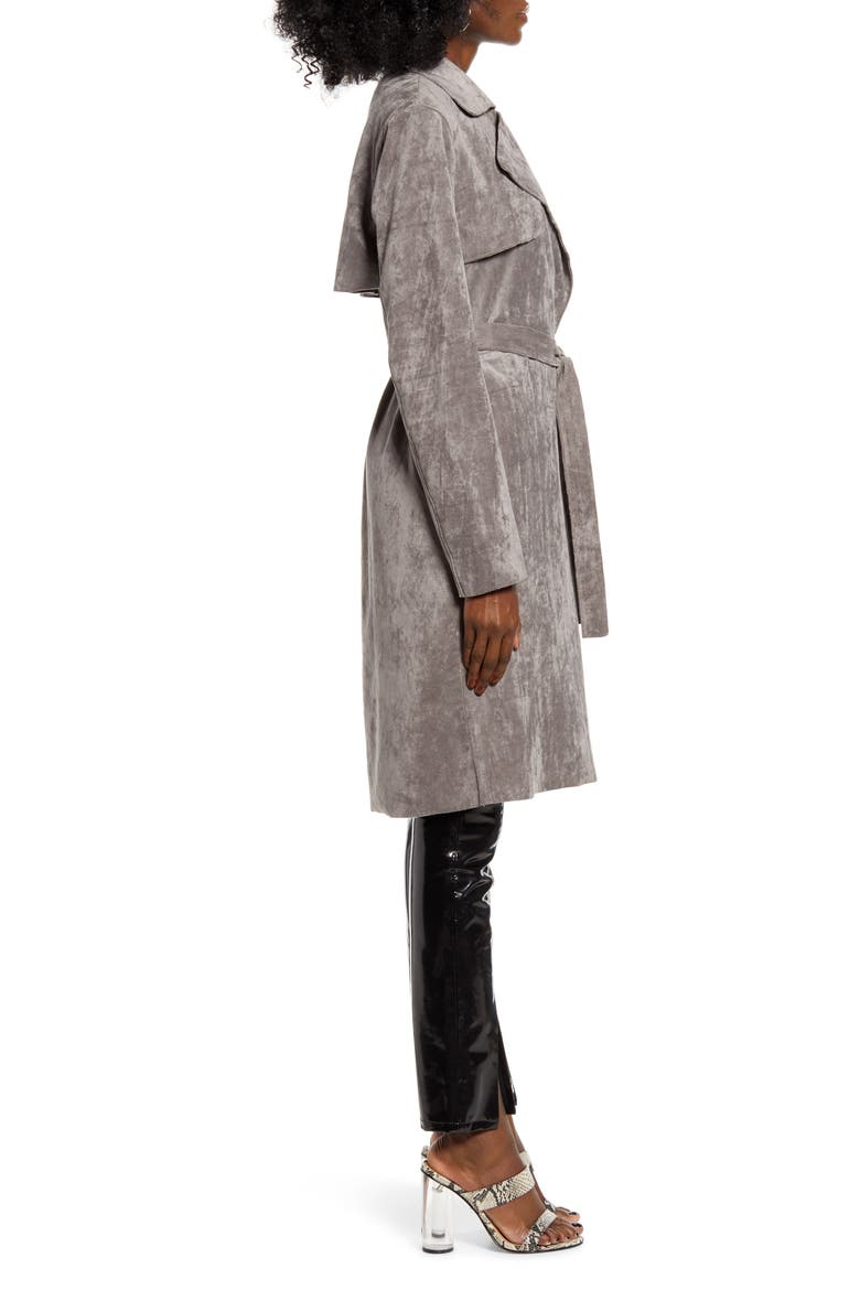 Faux Suede Trench Coat, Alternate, color, SKULL MOUNTAIN