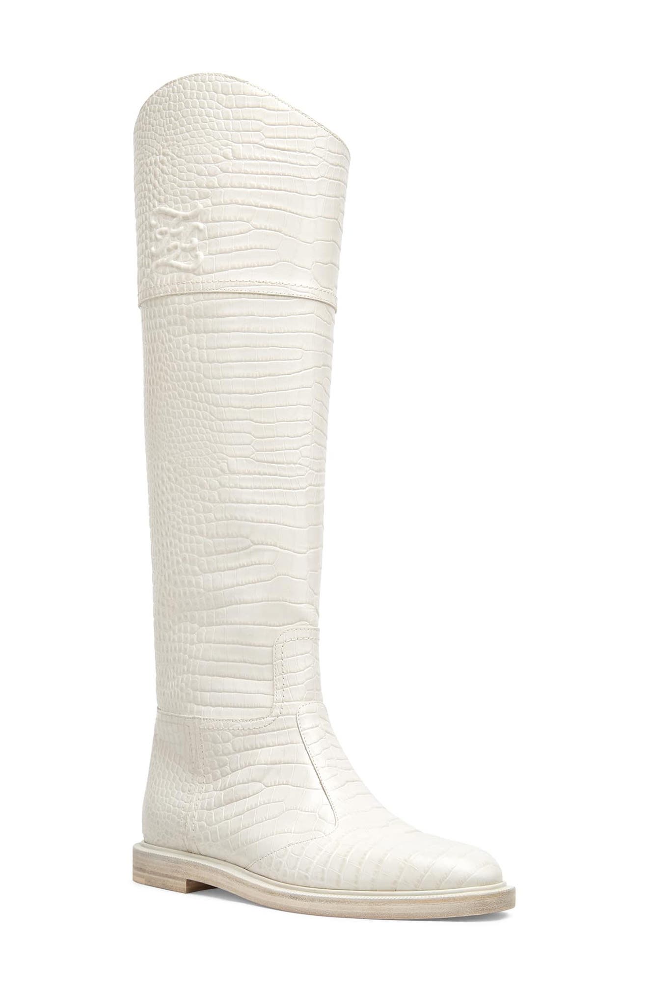 Fendi Karligraphy Logo Croc Embossed Riding Boot, Main, color, 