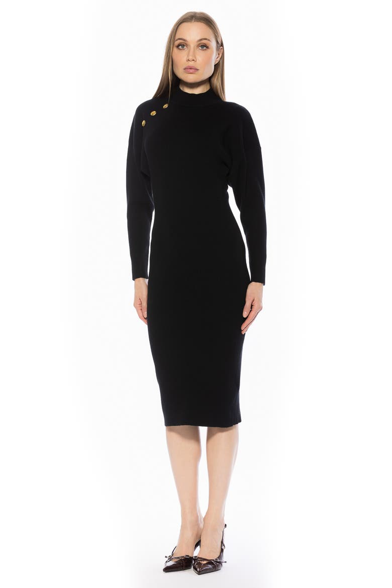 INDIGO MIDI KNIT DRESS, Alternate, color, BLACK