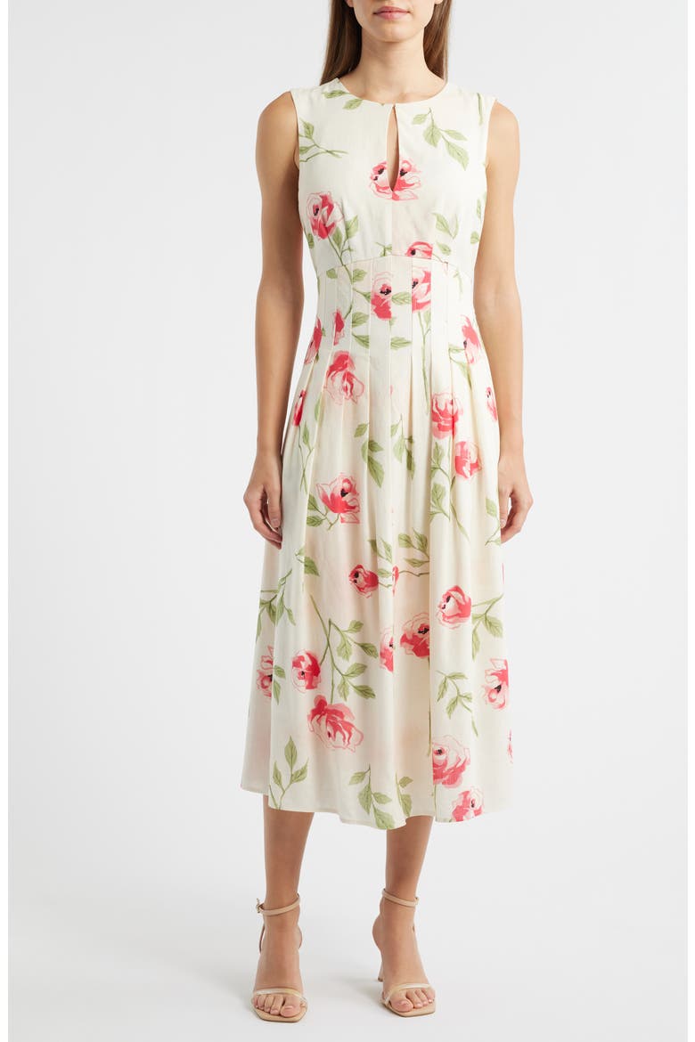 Floral Pintuck Waist Dress, Alternate, color, IVORY FLORAL