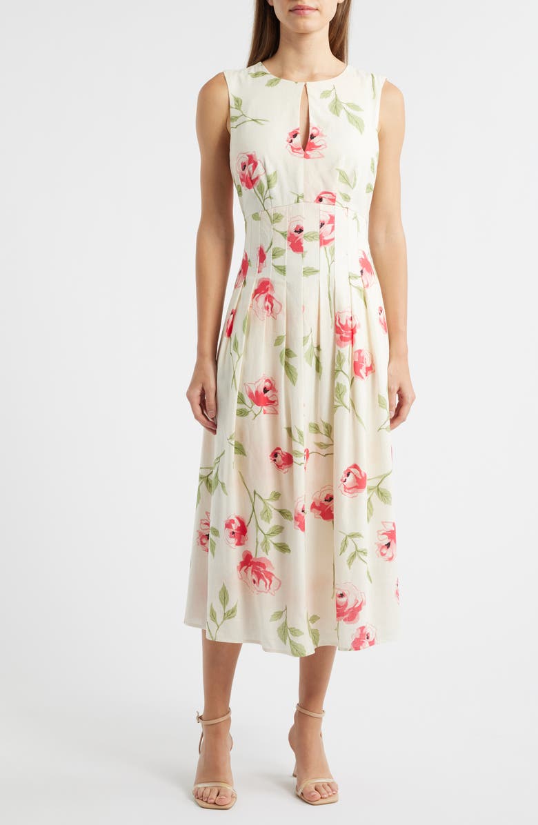 Sam Edelman Floral Pintuck Waist Dress, Alternate, color, Ivory Floral