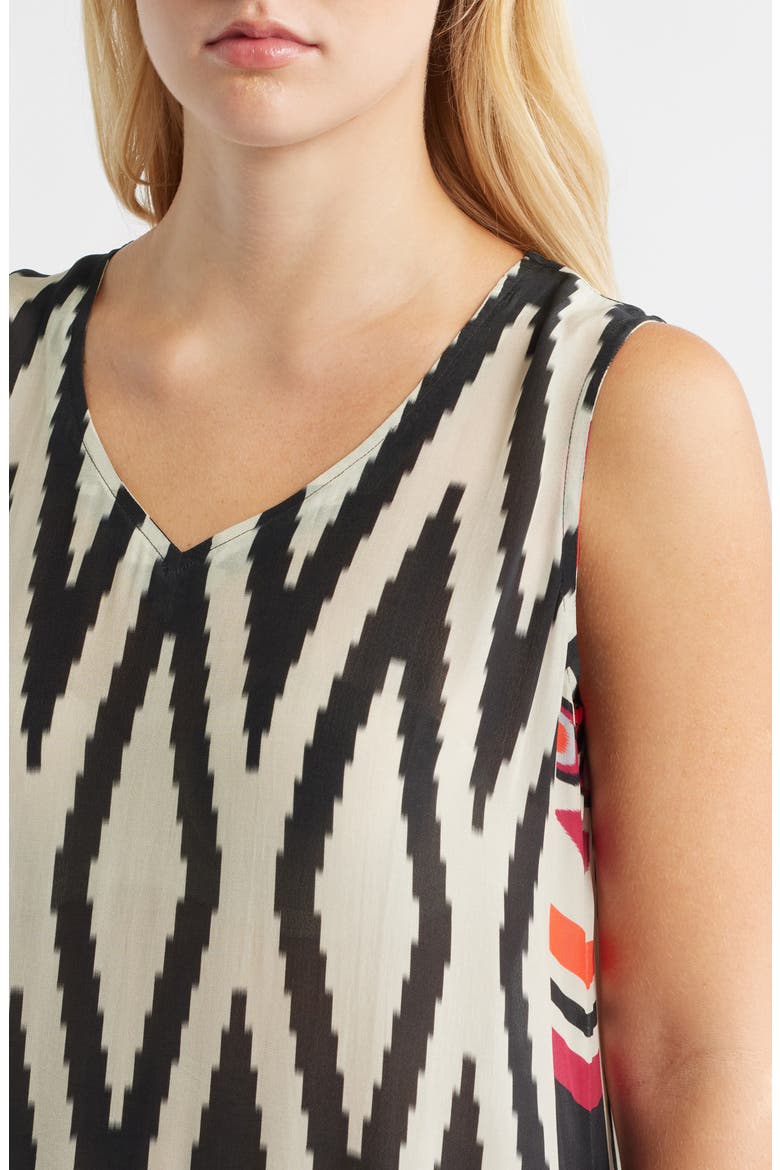 Print V-Neck Sleeveless Chiffon Midi Dress, Alternate, color, OFF WHITE/ BLACK MULTI