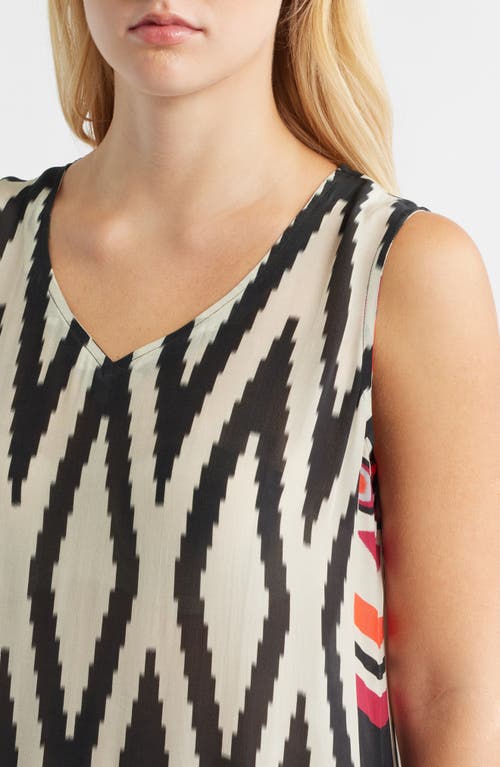 Apny Print V-neck Sleeveless Chiffon Midi Dress In Black