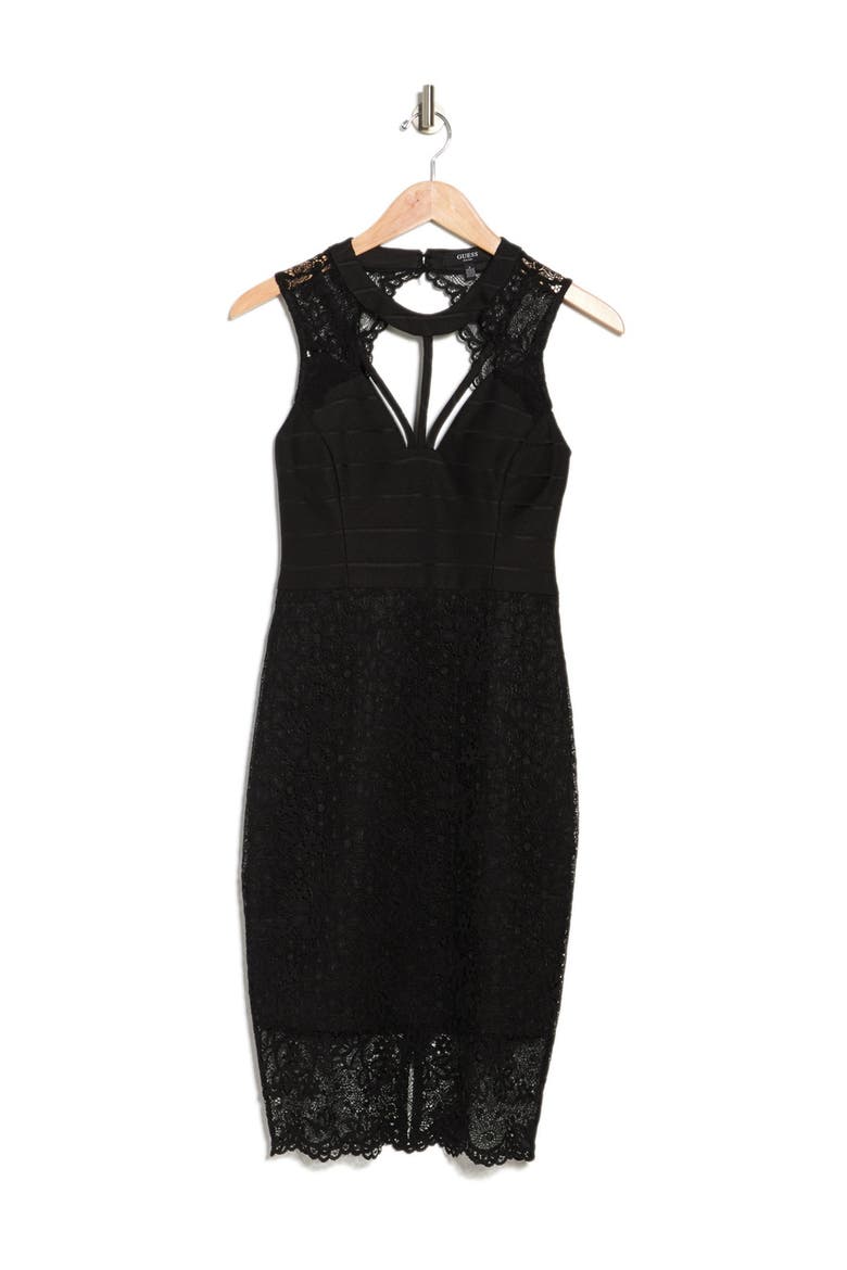 Lace Strap Mini Dress, Alternate, color, BLACK
