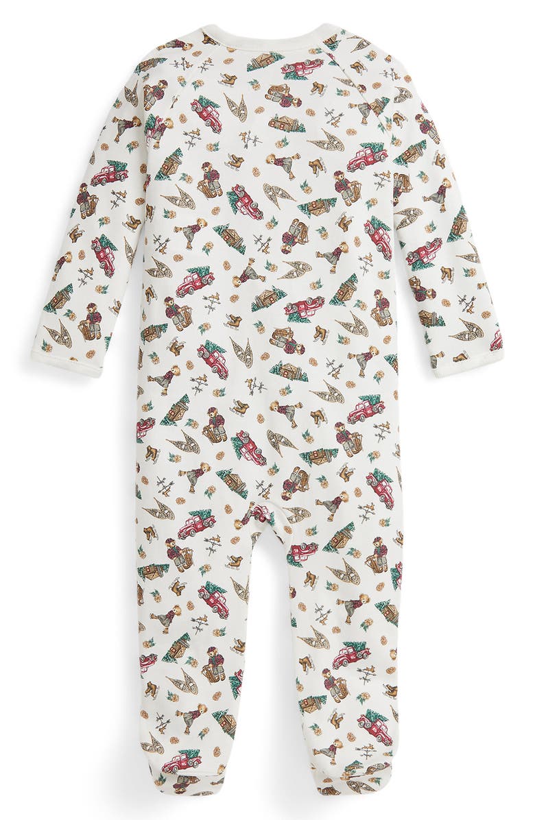 Ralph Lauren Print Cotton Zip Footie, Alternate, color, White