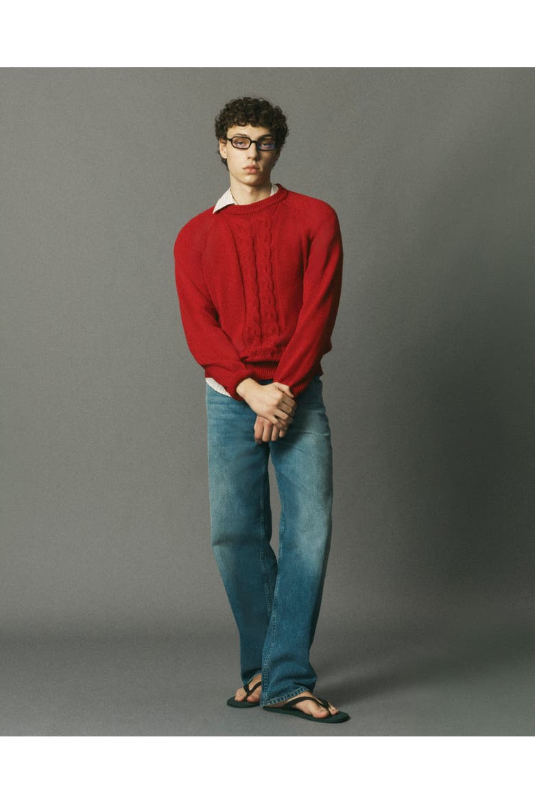 Cotton Cableknit Sweater, Alternate, color, Red