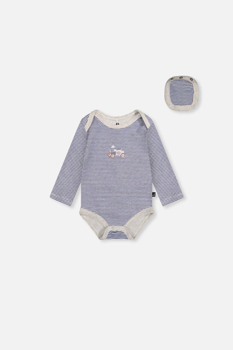 Organic Cotton Stripe Snap Envelope Neck Romper, Main, color, Blue Printed Stripes