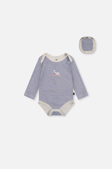 Organic Cotton Stripe Snap Envelope Neck Romper