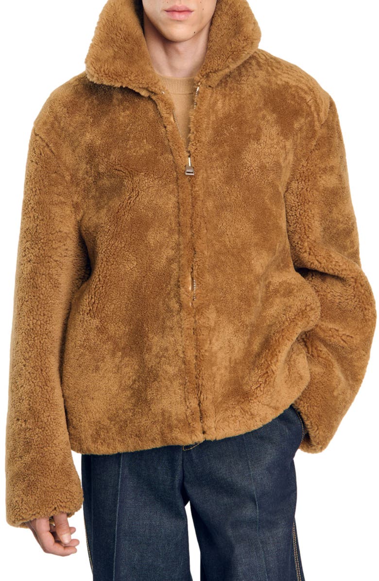 SANDRO Shearling jacket, Alternate, color, 