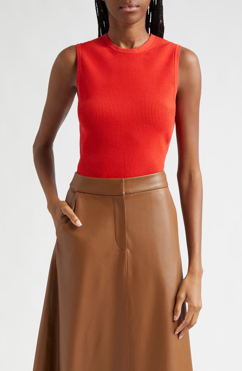 Veronica Beard Rib Sweater Tank, Main, color, Poppy