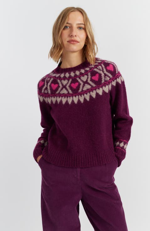 Wool Blend Heart Fair Isle Sweater