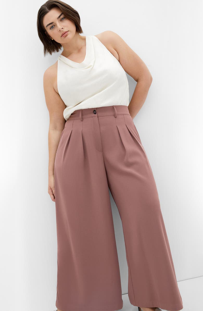 City Chic Bailey Pleated Wide Leg Pants, Alternate, color, Dusty Pink