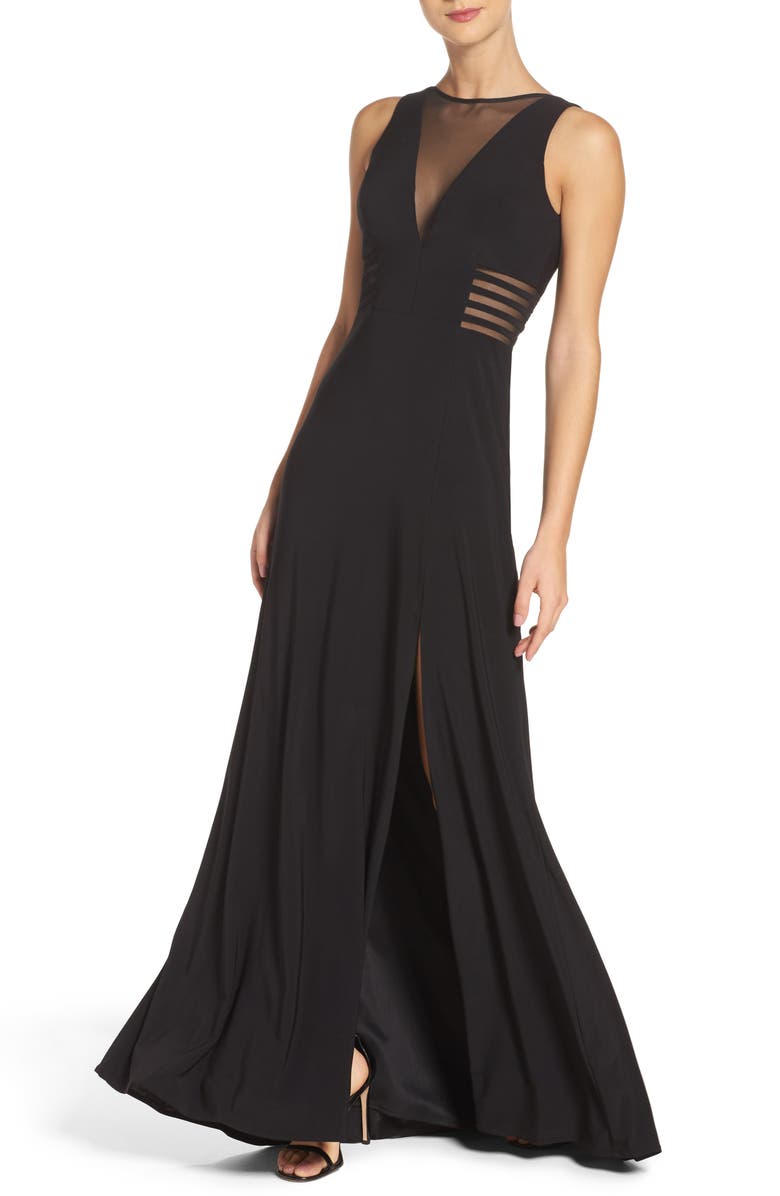 Morgan & Co. Illusion Panel A-Line Gown, Alternate, color,