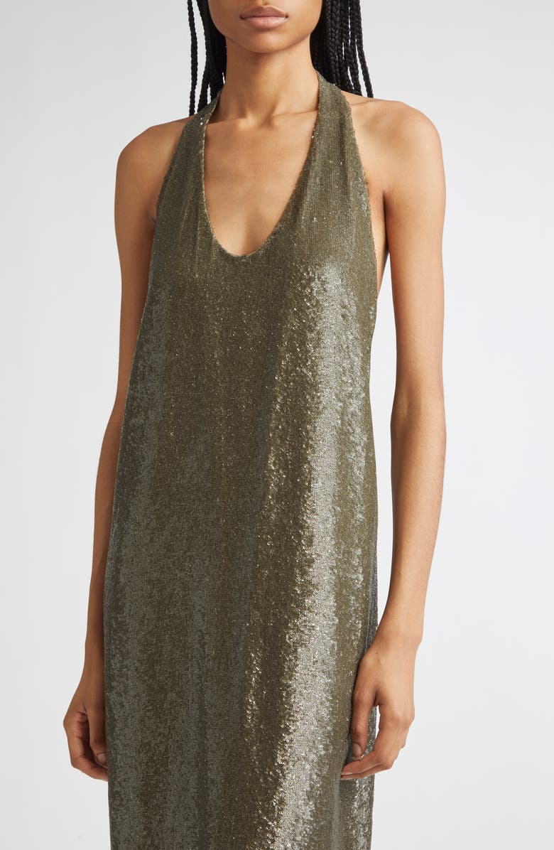 FERRAGAMO Sequin Halter Cocktail Dress, Alternate, color, Concrete