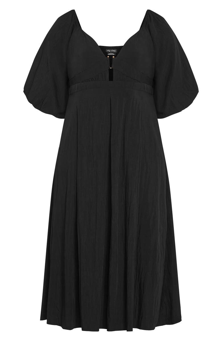 City Chic Shae Keyhole Detail Balloon Sleeve Midi Dress, Alternate, color, Black