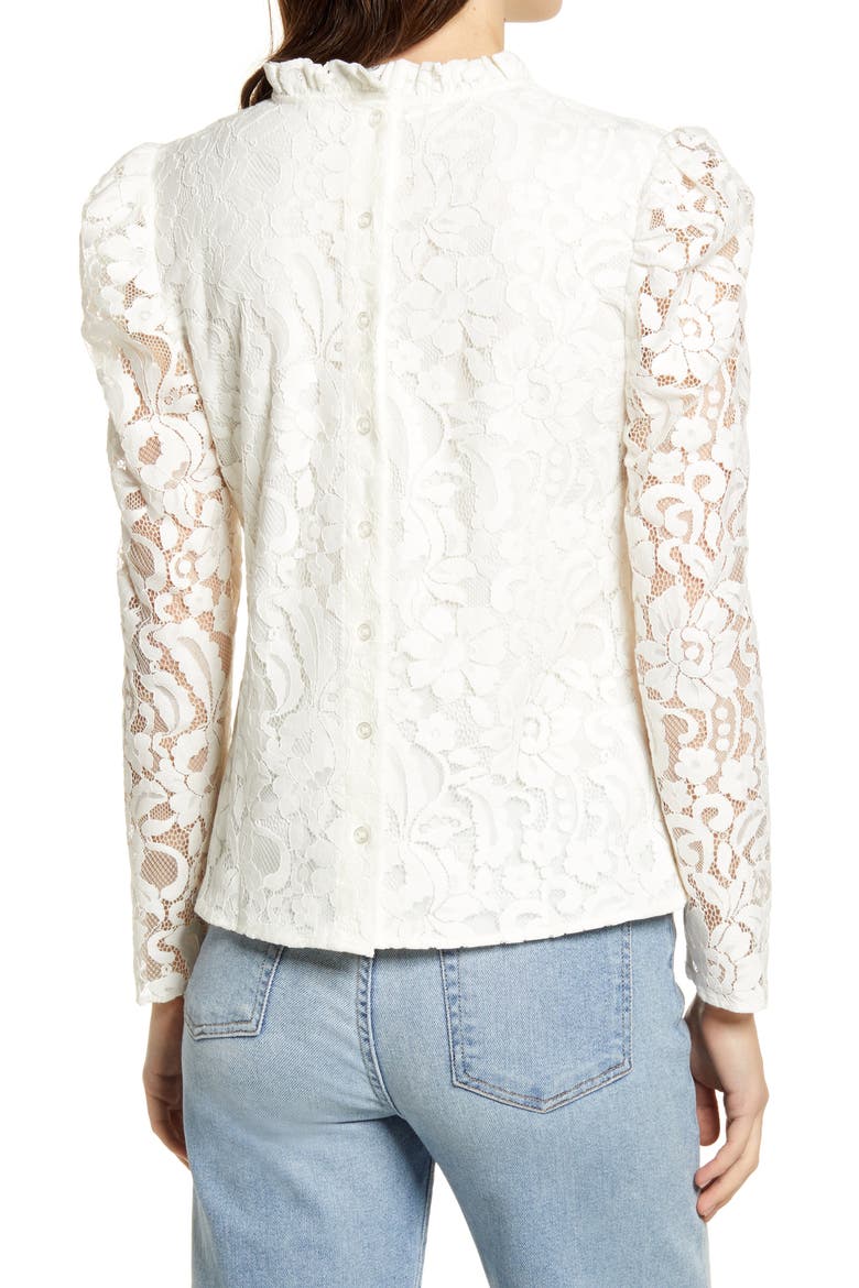 Ruffle Trim Lace Top, Alternate, color, IVORY CLOUD