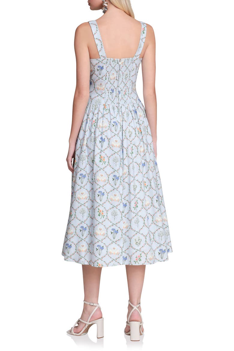 Floral Print Linen Blend Midi Dress, Alternate, color, PERIWINKLE FELICITY