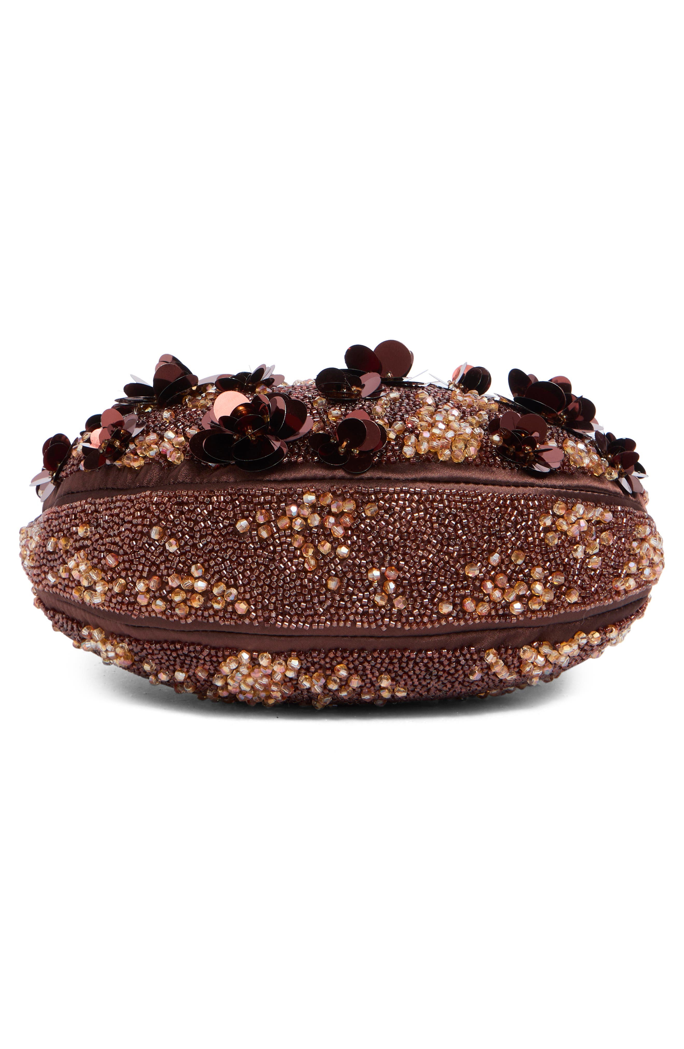 Livia Beaded Floral Shoulder Bag, Alternate, color, BROWN