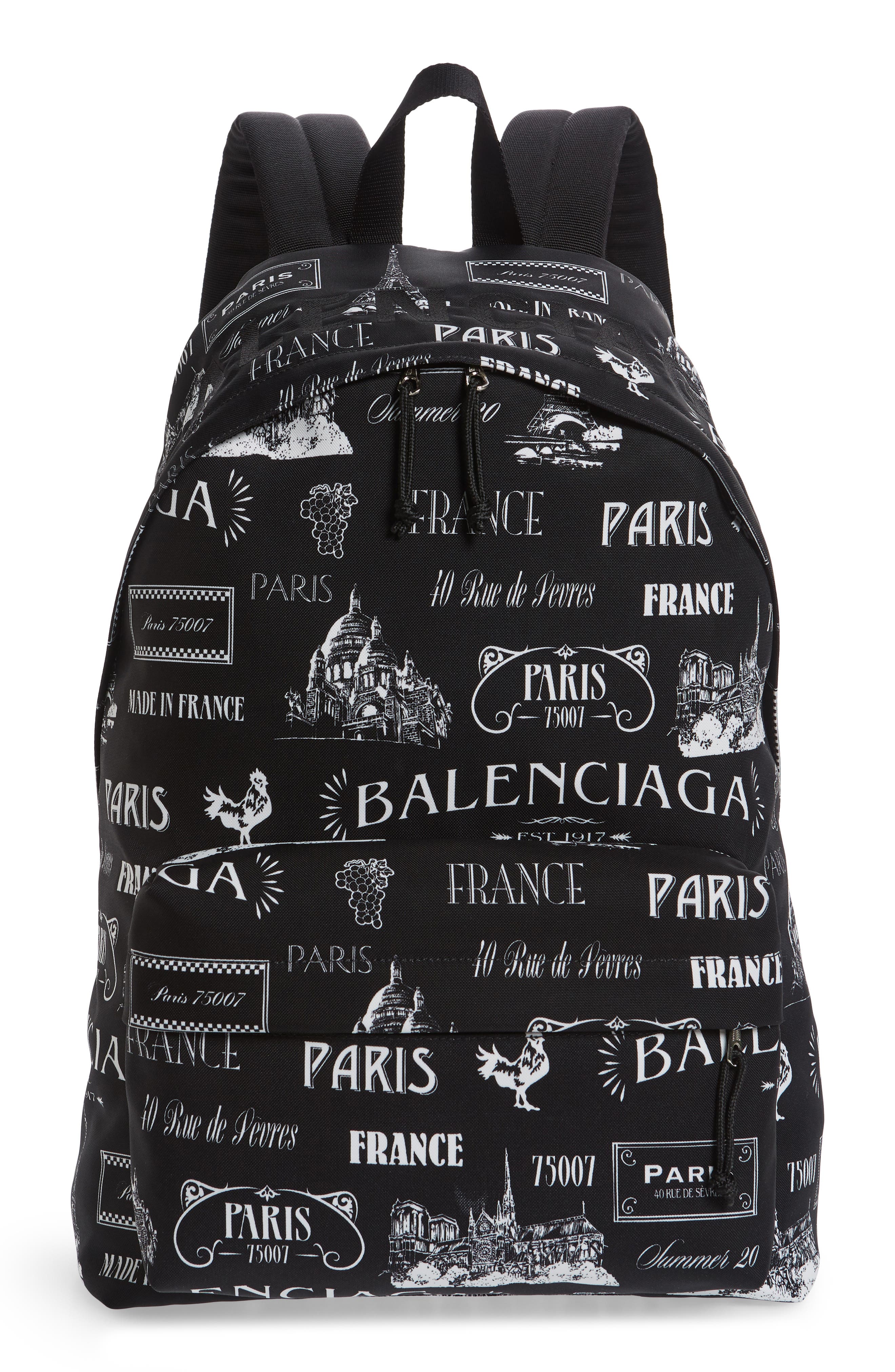 Balenciaga Wheel Allover Logo Backpack, Main, color, 