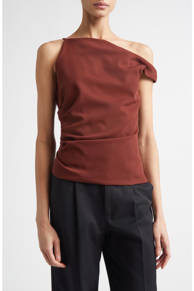 Leia Ruched One-Shoulder Wool Blend Top, Main, color, RUST