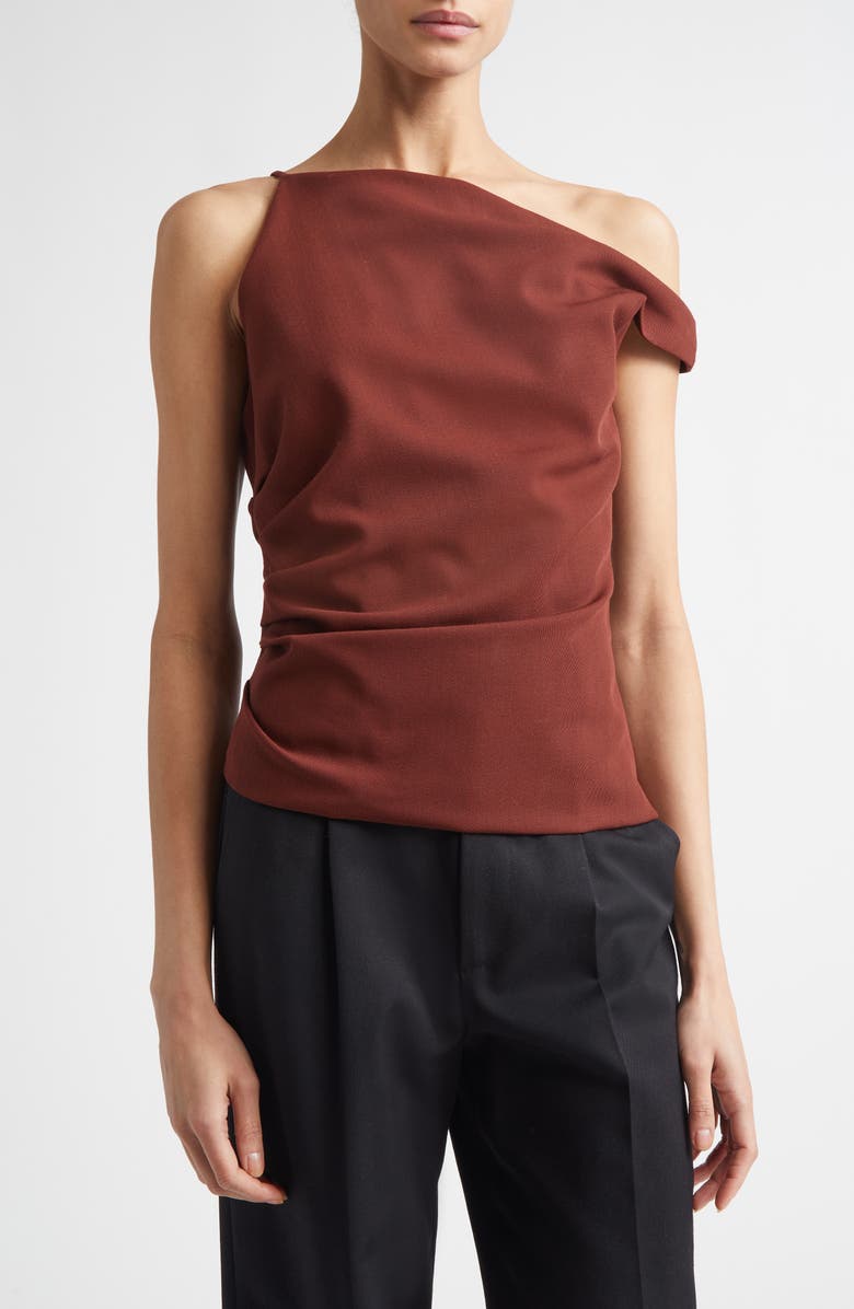 A.L.C. Leia Ruched One-Shoulder Wool Blend Top, Main, color, Rust