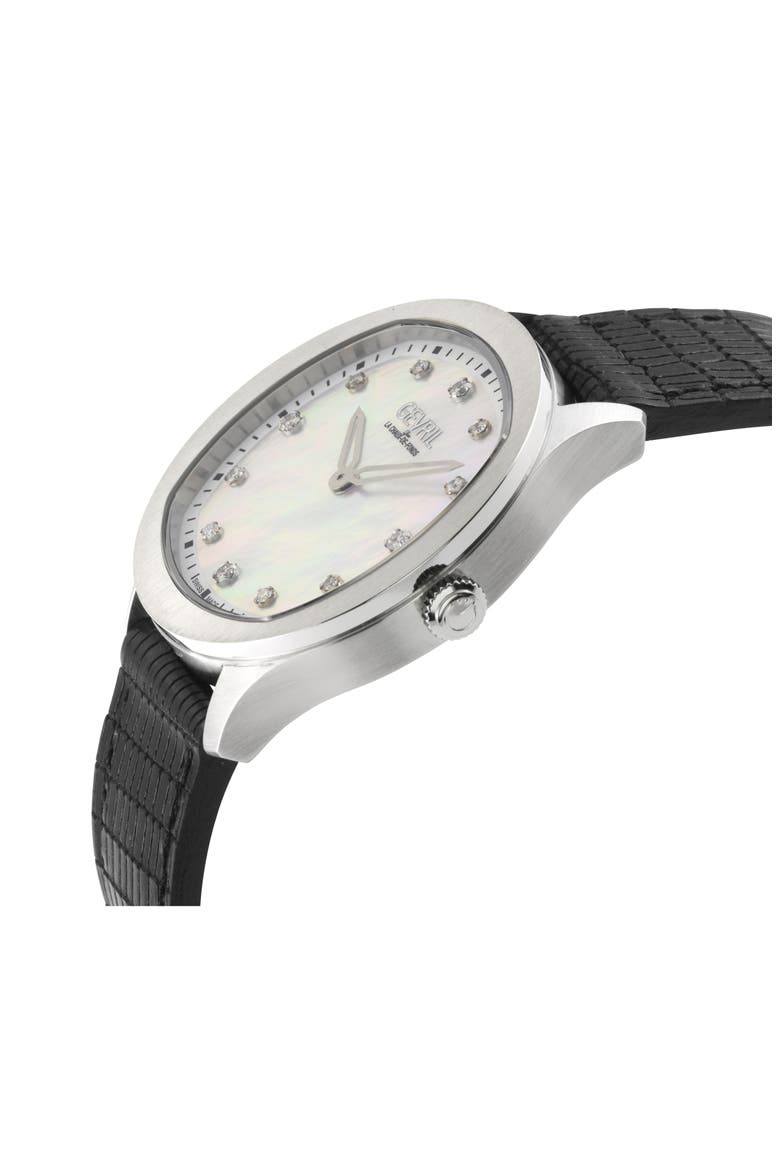 Morcote Swiss Diamond Leather Strap Watch, 36mm - 0.009ct., Alternate, color, BLACK
