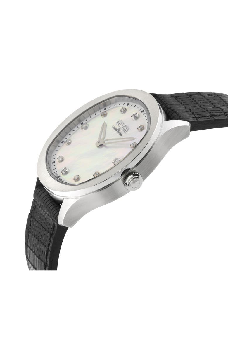GEVRIL Morcote Swiss Diamond Leather Strap Watch, 36mm - 0.009ct., Alternate, color, Black