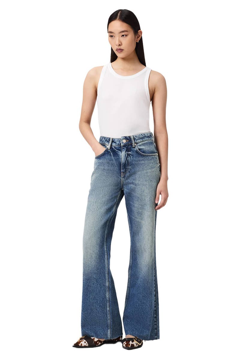 AllSaints Ember Relaxed Raw Hem Flare Jeans, Alternate, color, Vintage Indigo