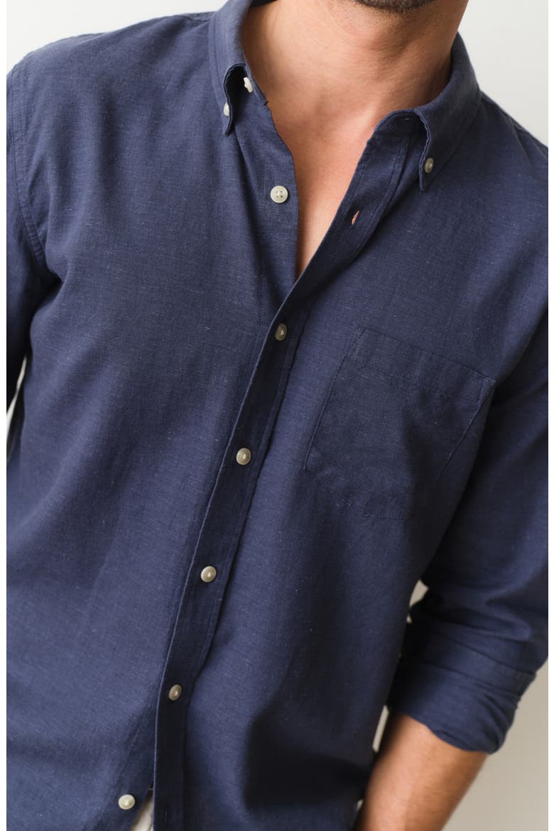 Better-than-Linen Hemp Blend Button-Up Shirt, Alternate, color, NAVY