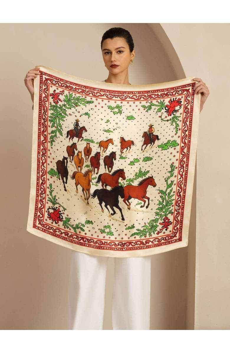 SILKSILKY Pure Silk Horse Herd Square Scarf, Alternate, color, Yellow