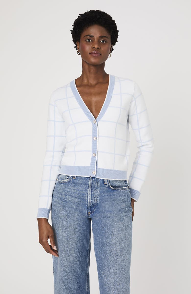 French Connection Check Cardigan, Alternate, color, Sum Wht-Sky Blue