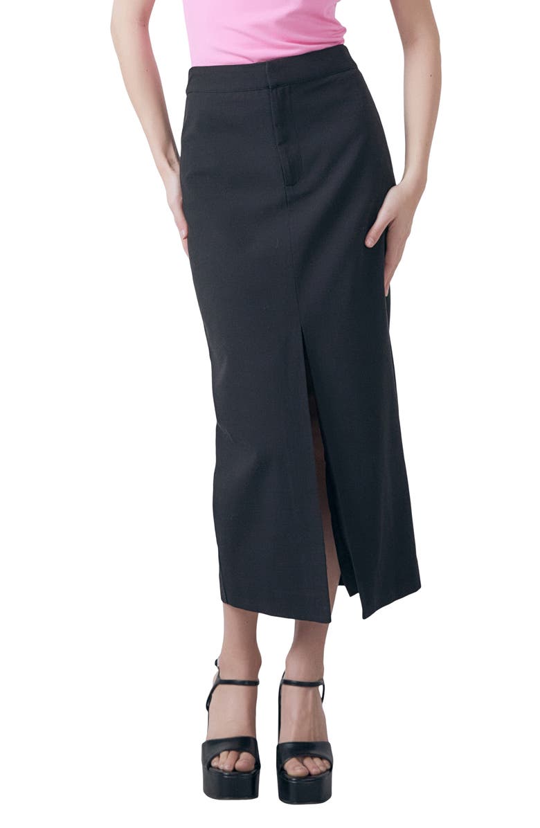 Endless Rose Front Slit Linen Blend Midi Skirt, Alternate, color, 