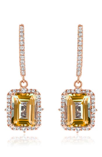 Suzy Levian Semiprecious Stone Halo Drop Earrings