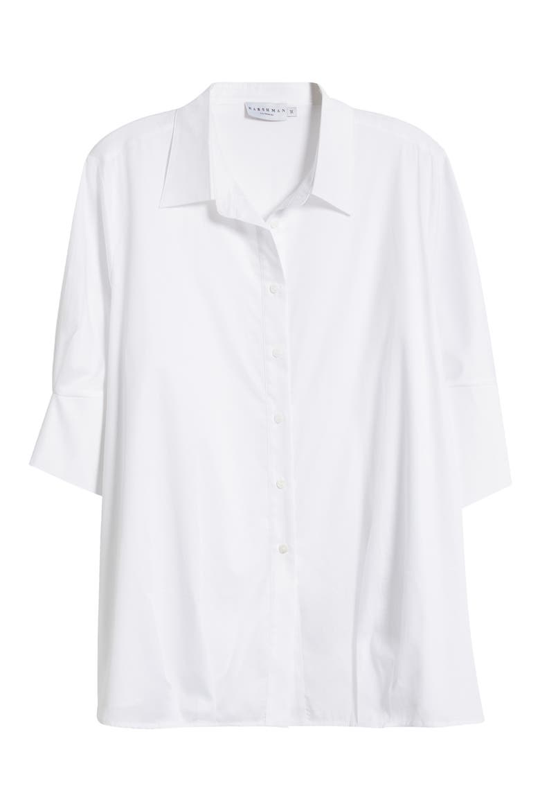 Bernadina Elbow Sleeve Cotton Button-Up Shirt, Alternate, color, WHITE